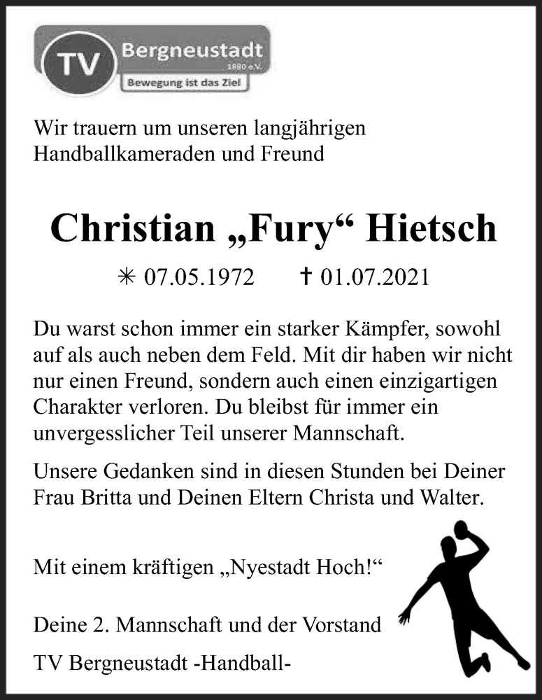  Traueranzeige für Christian Hietsch vom 07.07.2021 aus Kölner Stadt-Anzeiger / Kölnische Rundschau / Express
