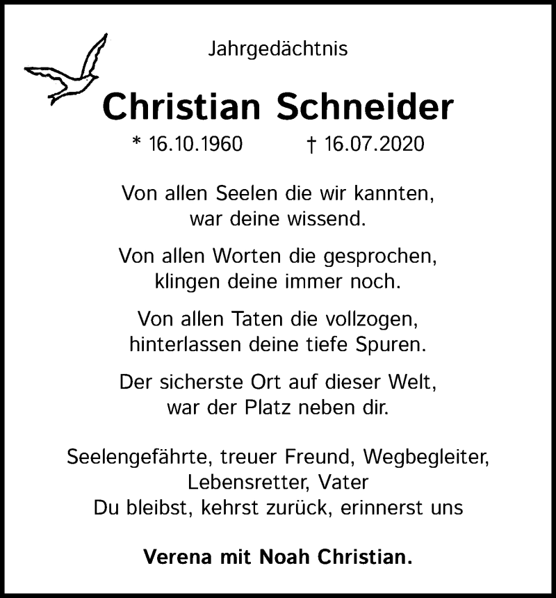  Traueranzeige für Christian Schneider vom 16.07.2021 aus Kölner Stadt-Anzeiger / Kölnische Rundschau / Express