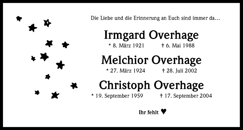  Traueranzeige für Christoph Overhage vom 31.07.2021 aus Kölner Stadt-Anzeiger / Kölnische Rundschau / Express