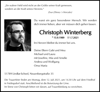 Anzeige von Christoph Winterberg von Kölner Stadt-Anzeiger / Kölnische Rundschau / Express