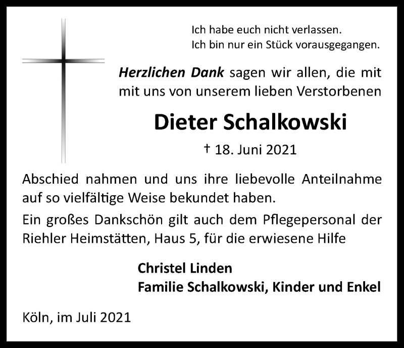  Traueranzeige für Dieter Schalkowski vom 10.07.2021 aus Kölner Stadt-Anzeiger / Kölnische Rundschau / Express