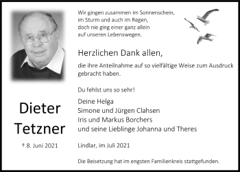 Anzeige von Dieter Tetzner von  Anzeigen Echo 