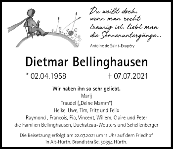 Anzeige von Dietmar Bellinghausen von Kölner Stadt-Anzeiger / Kölnische Rundschau / Express