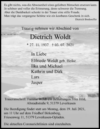 Anzeige von Dietrich Woldt von Kölner Stadt-Anzeiger / Kölnische Rundschau / Express