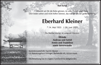 Anzeige von Eberhard Kleiner von  Wochenende 