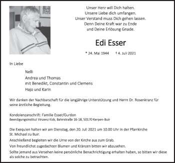 Anzeige von Edi Esser von  Werbepost 