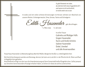 Anzeige von Edith Haseneder von  Anzeigen Echo 