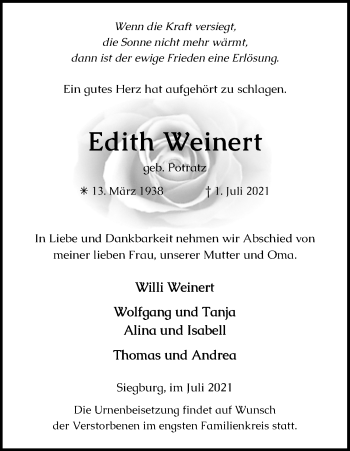 Anzeige von Edith Weinert von Kölner Stadt-Anzeiger / Kölnische Rundschau / Express