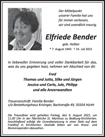 Anzeige von Elfriede Bender von  Werbepost 