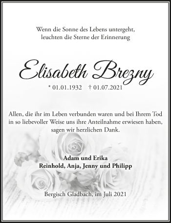 Anzeige von Elisabeth Brezny von  Bergisches Handelsblatt 