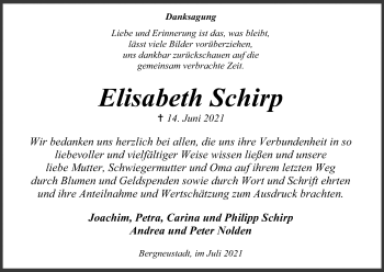 Anzeige von Elisabeth Schirp von Kölner Stadt-Anzeiger / Kölnische Rundschau / Express