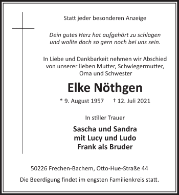 Anzeige von Elke Nöthgen von  Wochenende 