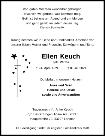 Anzeige von Ellen Keuch von Kölner Stadt-Anzeiger / Kölnische Rundschau / Express