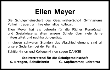 Anzeige von Ellen Meyer von Kölner Stadt-Anzeiger / Kölnische Rundschau / Express