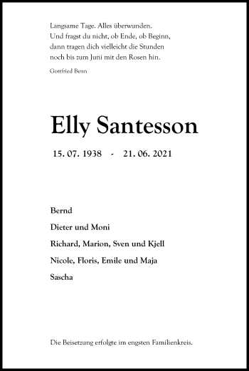 Anzeige von Elly Santesson von Kölner Stadt-Anzeiger / Kölnische Rundschau / Express