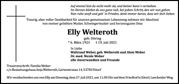 Anzeige von Elly Welteroth von Kölner Stadt-Anzeiger / Kölnische Rundschau / Express