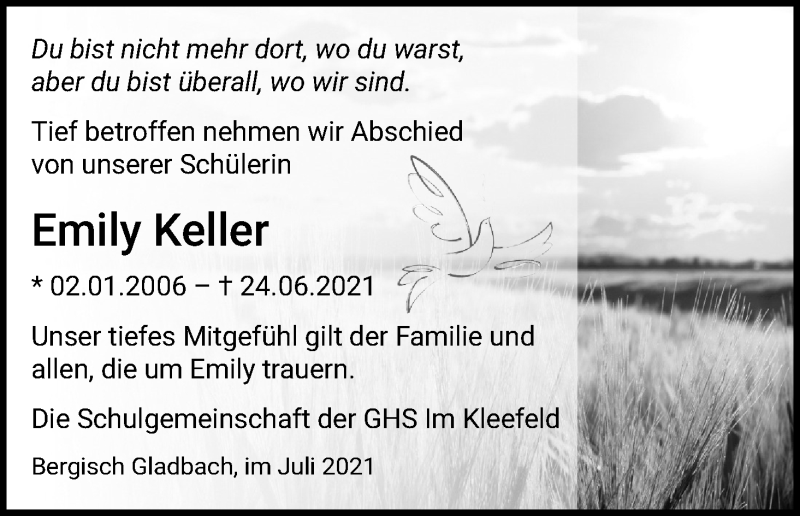  Traueranzeige für Emily Keller vom 03.07.2021 aus Kölner Stadt-Anzeiger / Kölnische Rundschau / Express