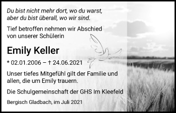 Anzeige von Emily Keller von Kölner Stadt-Anzeiger / Kölnische Rundschau / Express