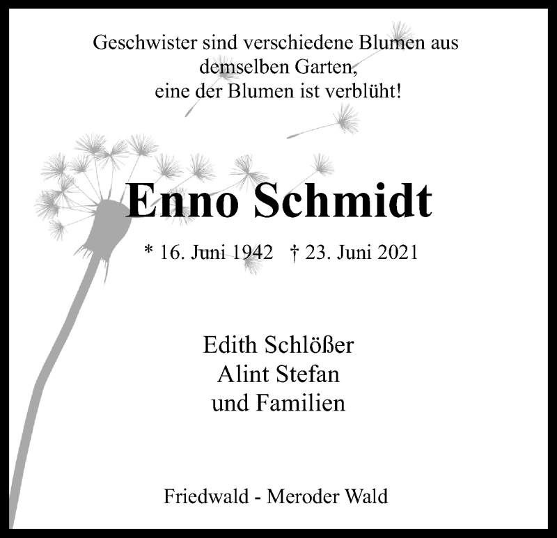  Traueranzeige für Enno Schmidt vom 10.07.2021 aus Kölner Stadt-Anzeiger / Kölnische Rundschau / Express
