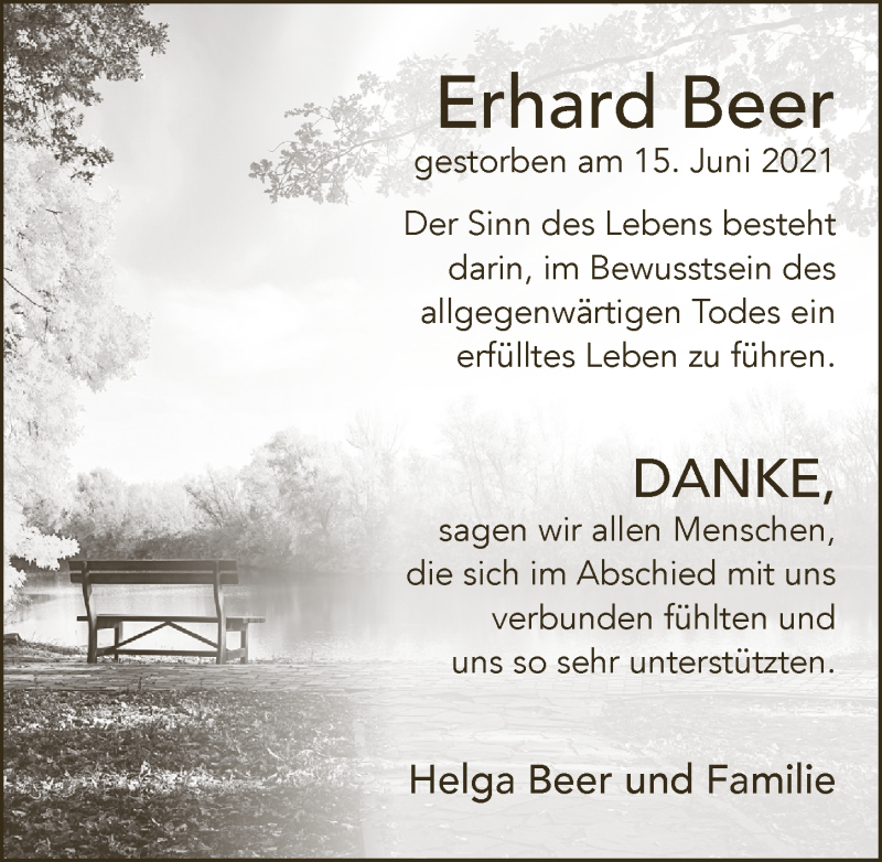  Traueranzeige für Erhard Beer vom 23.07.2021 aus  Anzeigen Echo 