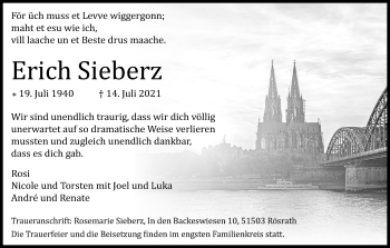 Anzeige von Erich Sieberz von Kölner Stadt-Anzeiger / Kölnische Rundschau / Express