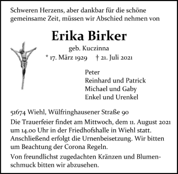 Anzeige von Erika Birker von  Anzeigen Echo 