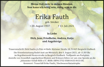Anzeige von Erika Fauth von  Bergisches Handelsblatt 