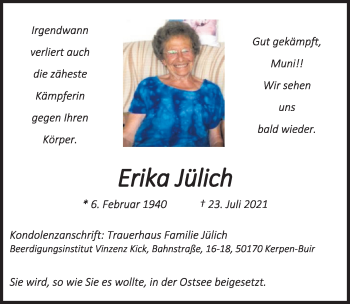 Anzeige von Erika Jülich von  Werbepost 