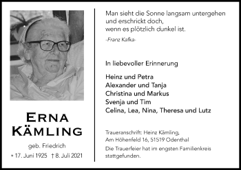 Anzeige von Erna Kämling von Kölner Stadt-Anzeiger / Kölnische Rundschau / Express