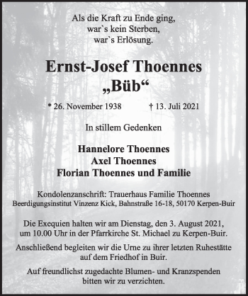 Anzeige von Ernst-Josef Thoennes von  Werbepost 