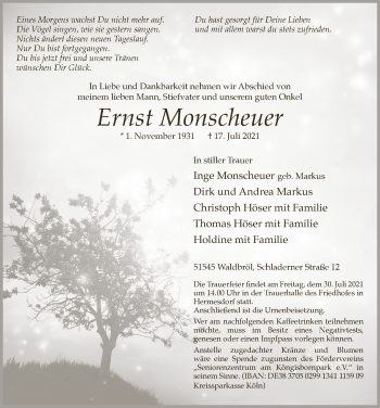 Anzeige von Ernst Monscheuer von  Lokalanzeiger 