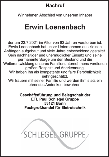 Anzeige von Erwin Loenenbach von  Wochenende 