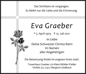 Anzeige von Eva Graeber von Kölner Stadt-Anzeiger / Kölnische Rundschau / Express