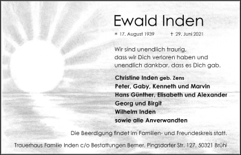 Anzeige von Ewald Inden von  Schlossbote/Werbekurier 