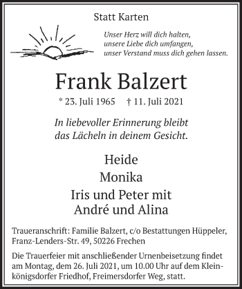 Anzeige von Frank Balzert von  Wochenende 