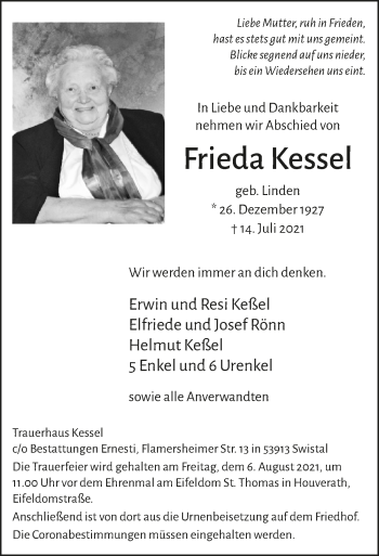 Anzeige von Frieda Kessel von  Schaufenster/Blickpunkt 
