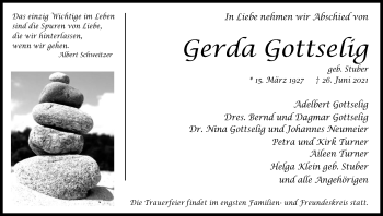 Anzeige von Gerda Gottselig von Kölner Stadt-Anzeiger / Kölnische Rundschau / Express