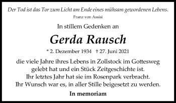 Anzeige von Gerda Rausch von Kölner Stadt-Anzeiger / Kölnische Rundschau / Express