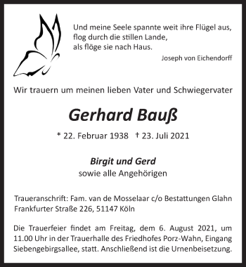 Anzeige von Gerhard Bauß von  Kölner Wochenspiegel 