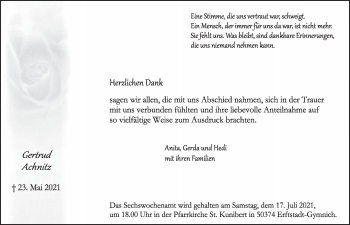 Anzeige von Gertrud Achnitz von  Werbepost 