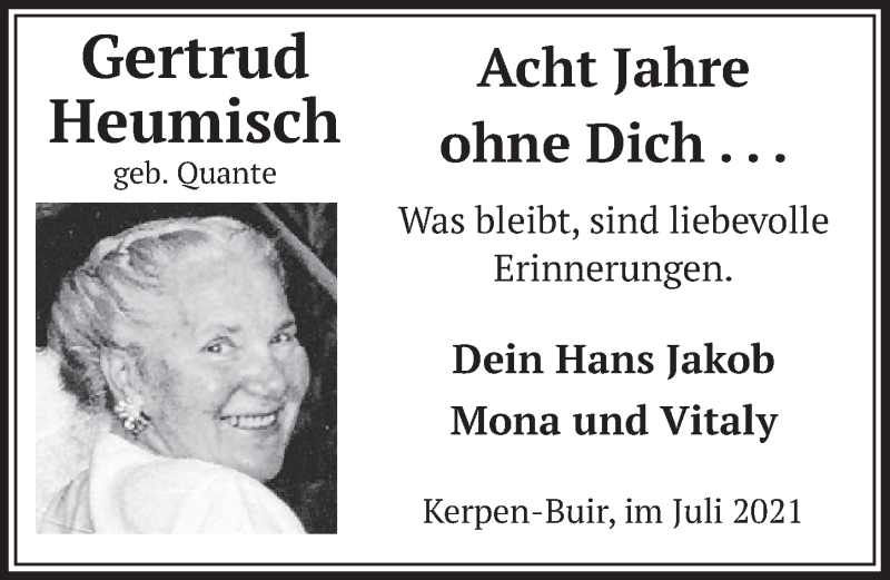  Traueranzeige für Gertrud Heumisch vom 23.07.2021 aus  Werbepost 