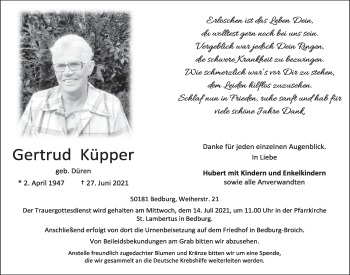 Anzeige von Gertrud Küpper von  Werbepost 