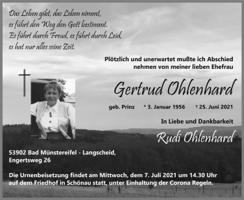 Anzeige von Gertrud Ohlenhard von  Blickpunkt Euskirchen 