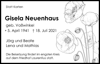 Anzeige von Gisela Neuenhaus von Kölner Stadt-Anzeiger / Kölnische Rundschau / Express