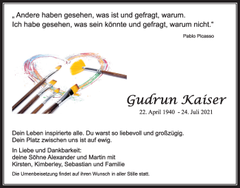 Anzeige von Gudrun Kaiser von  Wochenende 