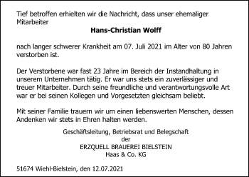 Anzeige von Hans-Christian Wolff von Kölner Stadt-Anzeiger / Kölnische Rundschau / Express