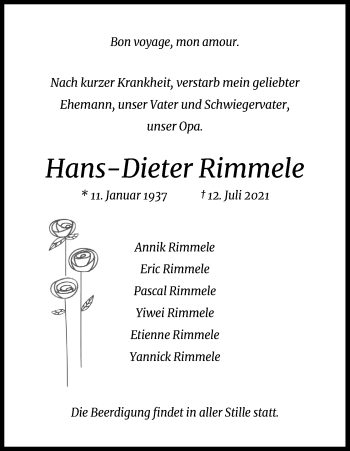 Anzeige von Hans-Dieter Rimmele von Kölner Stadt-Anzeiger / Kölnische Rundschau / Express