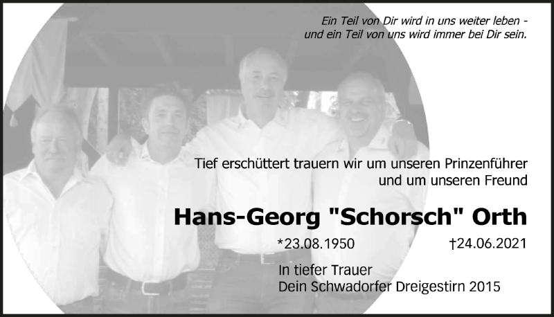  Traueranzeige für Hans-Georg Orth vom 02.07.2021 aus  Schlossbote/Werbekurier 