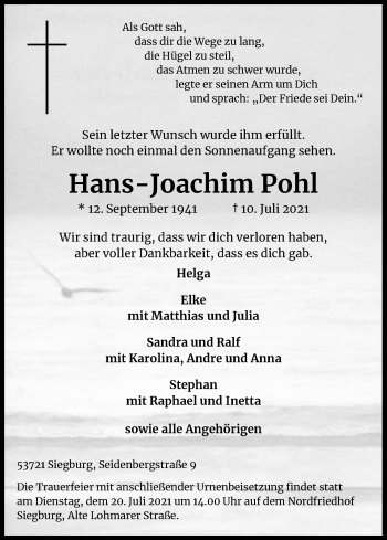 Anzeige von Hans-Joachim Pohl von Kölner Stadt-Anzeiger / Kölnische Rundschau / Express