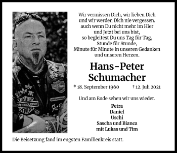 Anzeige von Hans-Peter Schumacher von Kölner Stadt-Anzeiger / Kölnische Rundschau / Express